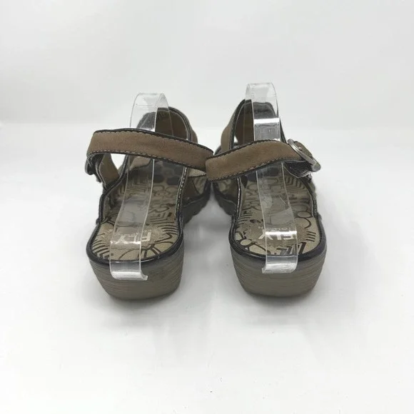 EUC FLY London Odum Brown Suede‎ Leather Wedge Sandals 40